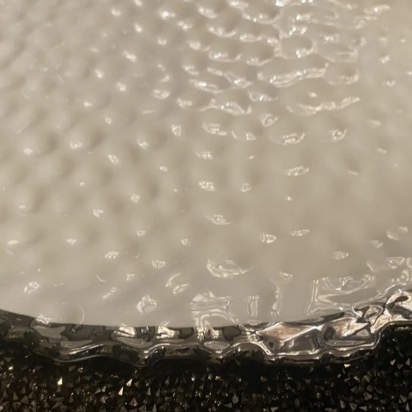 Luna Park White Embossed Oval Serving Plate Silver Rim Dishwasher Safe 11" - Picture 4 of 4